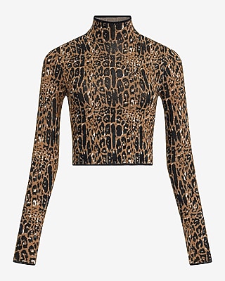 Leopard Mock Neck Cropped Sweater