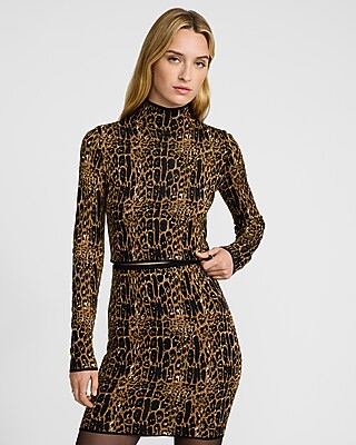 Leopard Mock Neck Cropped Sweater