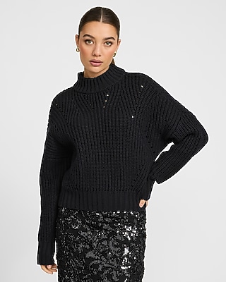Open Stitch Mock Neck Sweater