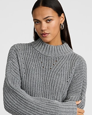 Open Stitch Mock Neck Sweater