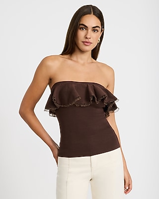 Strapless Lace Trim Ruffle Sweater Tube Top | Express