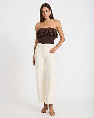 Strapless Lace Trim Ruffle Sweater Tube Top