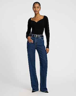 Ribbed V-Neck Long Puff Sleeve Sweater