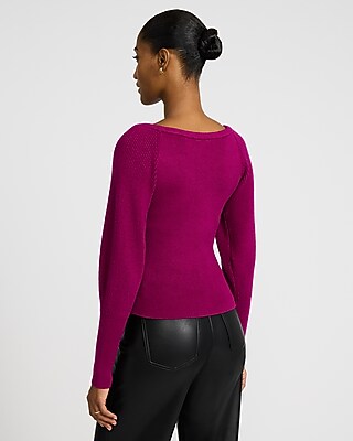 Ribbed V-Neck Long Puff Sleeve Sweater