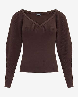 Ribbed V-Neck Long Puff Sleeve Sweater - image 4