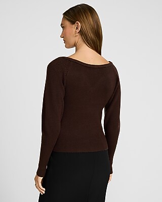 Ribbed V-Neck Long Puff Sleeve Sweater - image 2