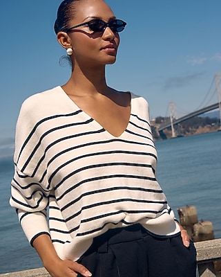 Ultrasoft Relaxed Striped V-Neck Sweater