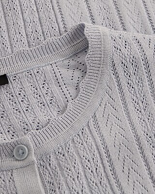 Pointelle Crew Neck Short Sleeve Cardigan