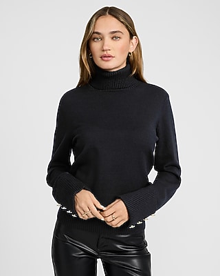 Airy Soft Turtleneck Novelty Button Cuff Sweater