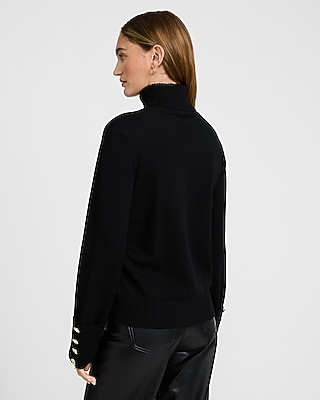 Airy Soft Turtleneck Novelty Button Cuff Sweater