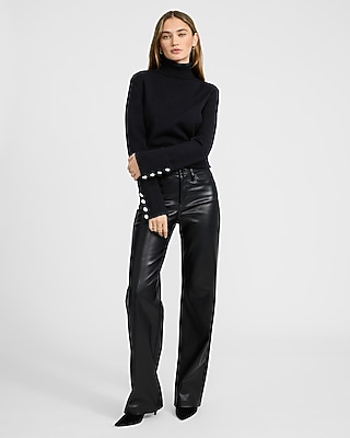 Airy Soft Turtleneck Novelty Button Cuff Sweater