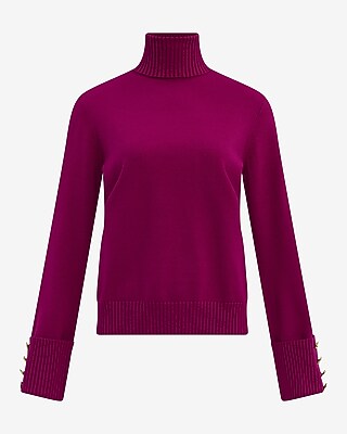 Airy Soft Turtleneck Novelty Button Cuff Sweater