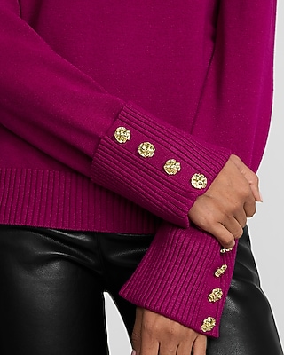 Airy Soft Turtleneck Novelty Button Cuff Sweater