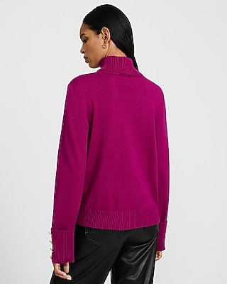 Airy Soft Turtleneck Novelty Button Cuff Sweater