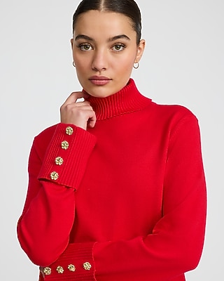 Airy Soft Turtleneck Novelty Button Cuff Sweater