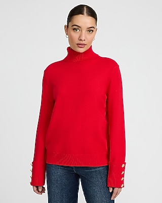 Airy Soft Turtleneck Novelty Button Cuff Sweater