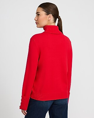 Airy Soft Turtleneck Novelty Button Cuff Sweater