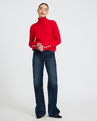 Airy Soft Turtleneck Novelty Button Cuff Sweater