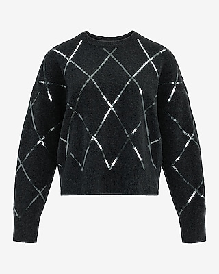 Sequin Argyle Crew Neck Sweater
