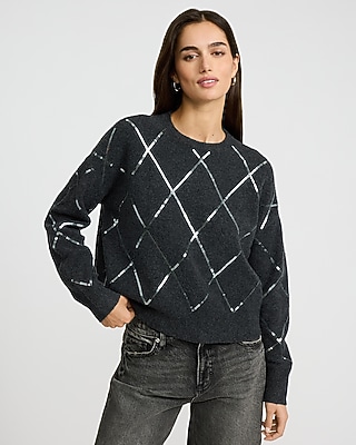 Sequin Argyle Crew Neck Sweater