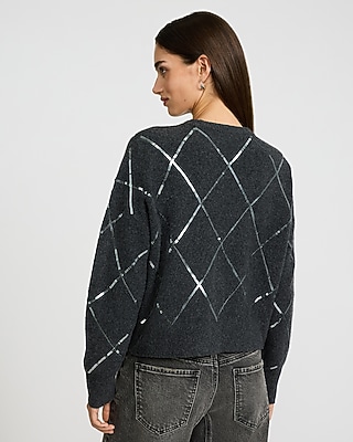 Sequin Argyle Crew Neck Sweater