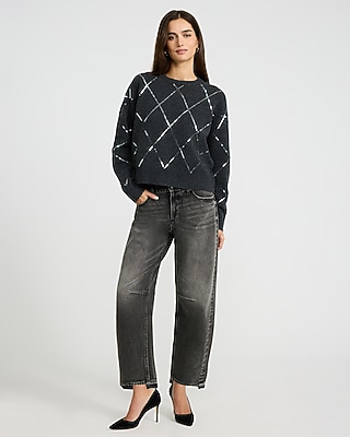 Sequin Argyle Crew Neck Sweater