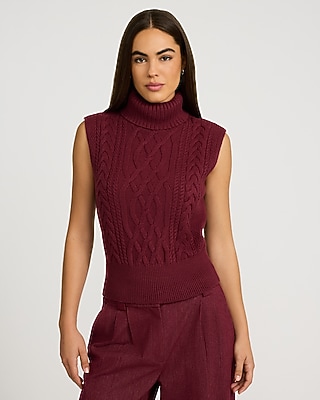 Cable Knit Turtleneck Sweater Vest