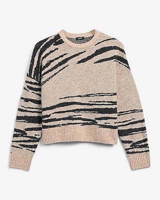 Relaxed Abstract Zebra Crew Neck Sweater