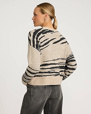 Relaxed Abstract Zebra Crew Neck Sweater