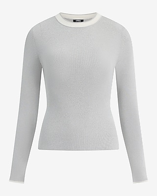 Silky Soft Fitted Ribbed Tipped Crew Neck Sweater