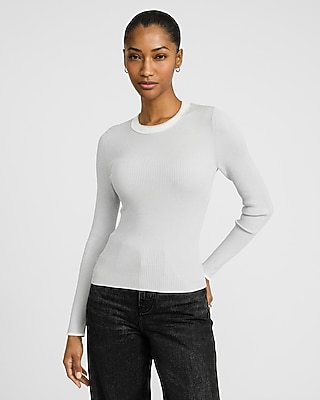 Silky Soft Fitted Ribbed Tipped Crew Neck Sweater