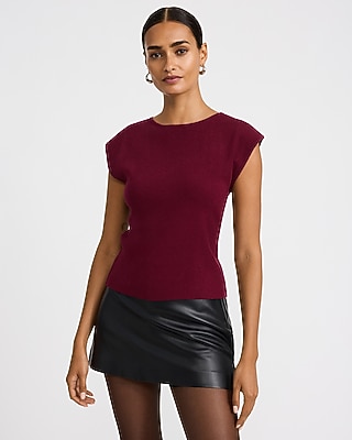 Fitted Crew Neck Cap Sleeve Sweater