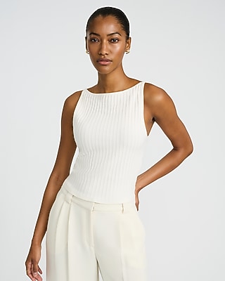 Textured Boat Neck Fitted Sweater Tank