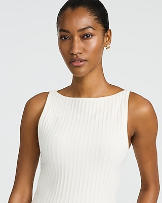 Textured Boat Neck Fitted Sweater Tank