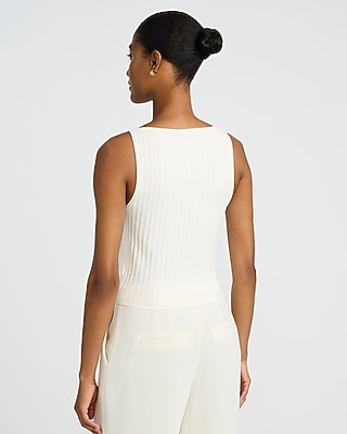 Textured Boat Neck Fitted Sweater Tank