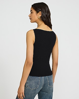Textured Boat Neck Fitted Sweater Tank