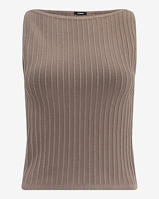 Textured Boat Neck Fitted Sweater Tank