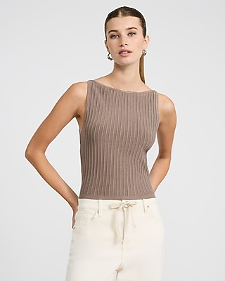 Textured Boat Neck Fitted Sweater Tank