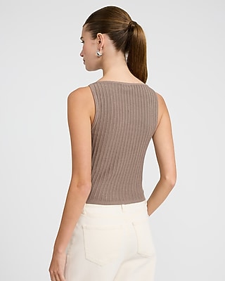 Textured Boat Neck Fitted Sweater Tank