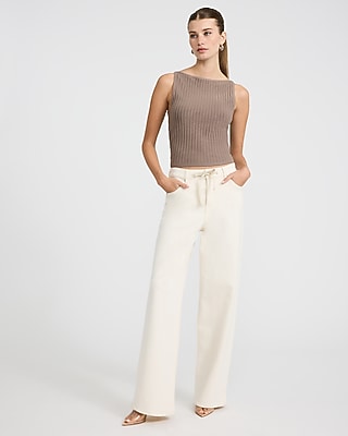 Textured Boat Neck Fitted Sweater Tank