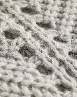 Open Stitch Shawl Neck Puff Sleeve Sweater