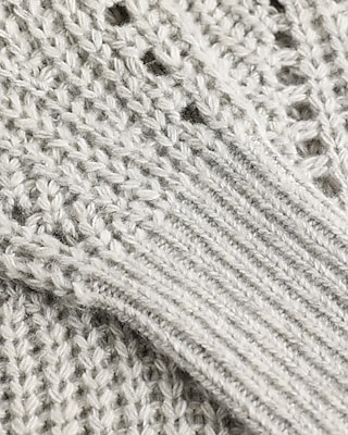 Open Stitch Shawl Neck Puff Sleeve Sweater