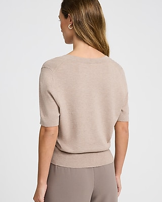 Airy Soft V-Neck Skimming Short Sleeve Sweater - image 2