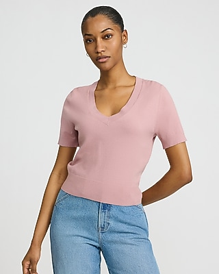 Airy Soft V-Neck Skimming Short Sleeve Sweater - image 5