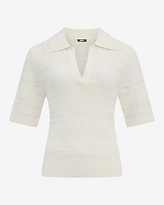 Pointelle Short Sleeve Johnny Collar Sweater Polo