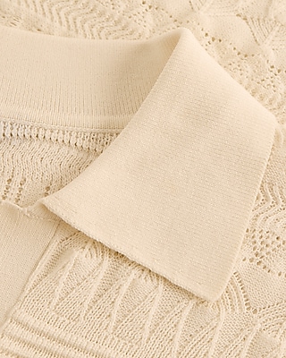 Pointelle Short Sleeve Johnny Collar Sweater Polo