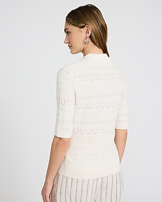 Pointelle Short Sleeve Johnny Collar Sweater Polo