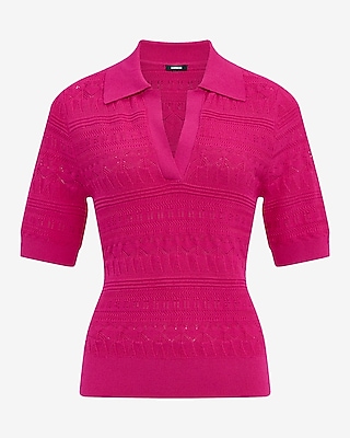 Pointelle Short Sleeve Johnny Collar Sweater Polo