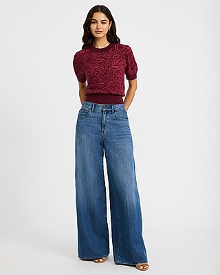 Cotton Contrast Floral Crew Neck Puff Sleeve Sweater - thumbnail 9