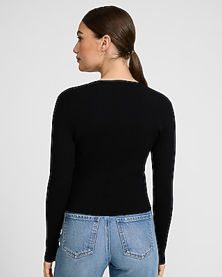 Airy Soft Fitted Ribbed Open Front Hardware Sweater